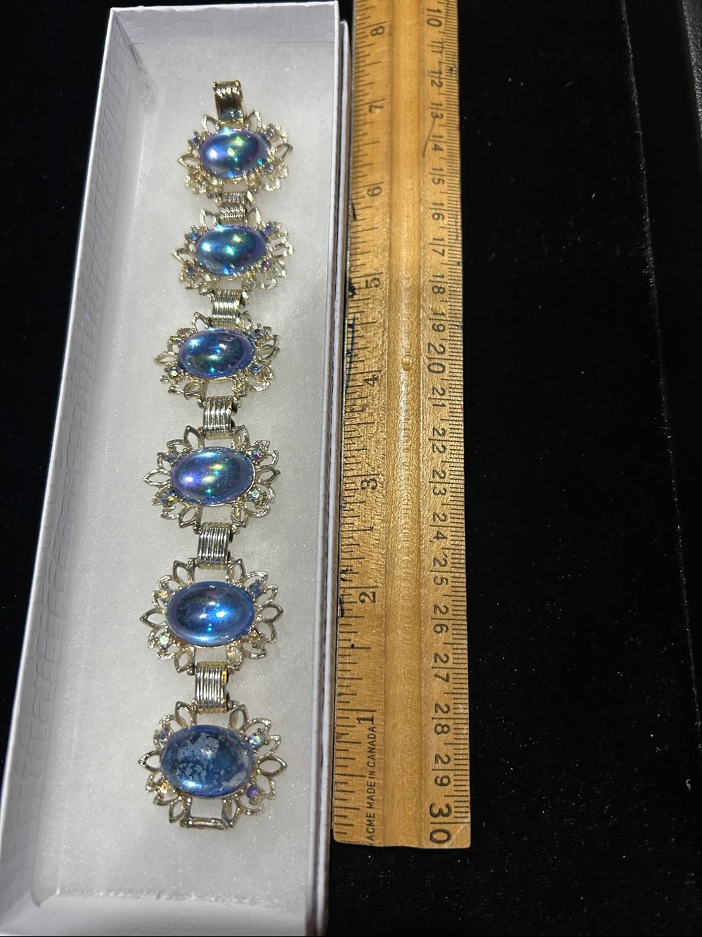 Vintage Blue Cabochon Silver-Tone Link Bracelet - Women Jewelry - Picture 4 of 5